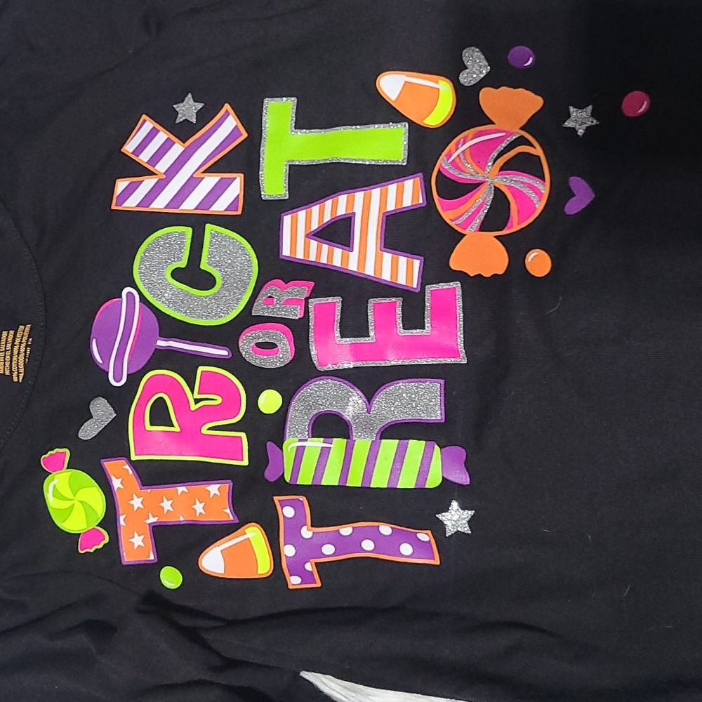 Girls Halloween Trick or Treat Long Sleeve tee Shirt Glitter GUC size 4 Pumpkin - Picture 2 of 2